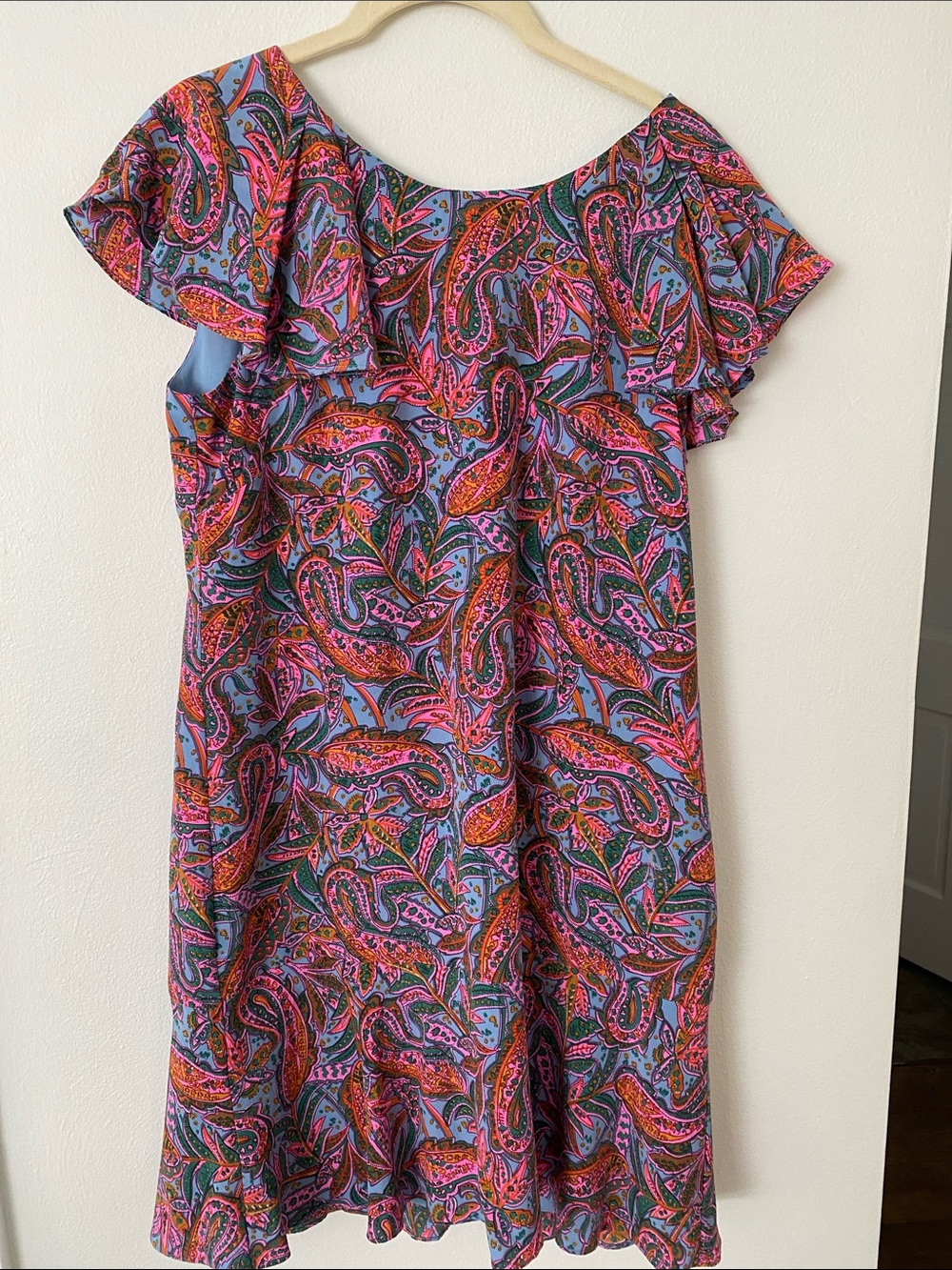 J. Crew Pink, Blue and Orange Paisley Off-Shoulder Mini Dress